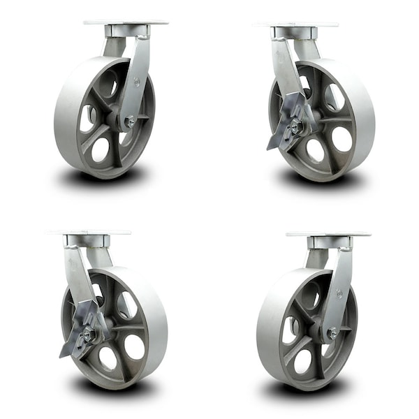 12 Inch Heavy Duty Semi Steel Cast Iron Caster Swivel Lock 2 Brakes SCC, 2PK